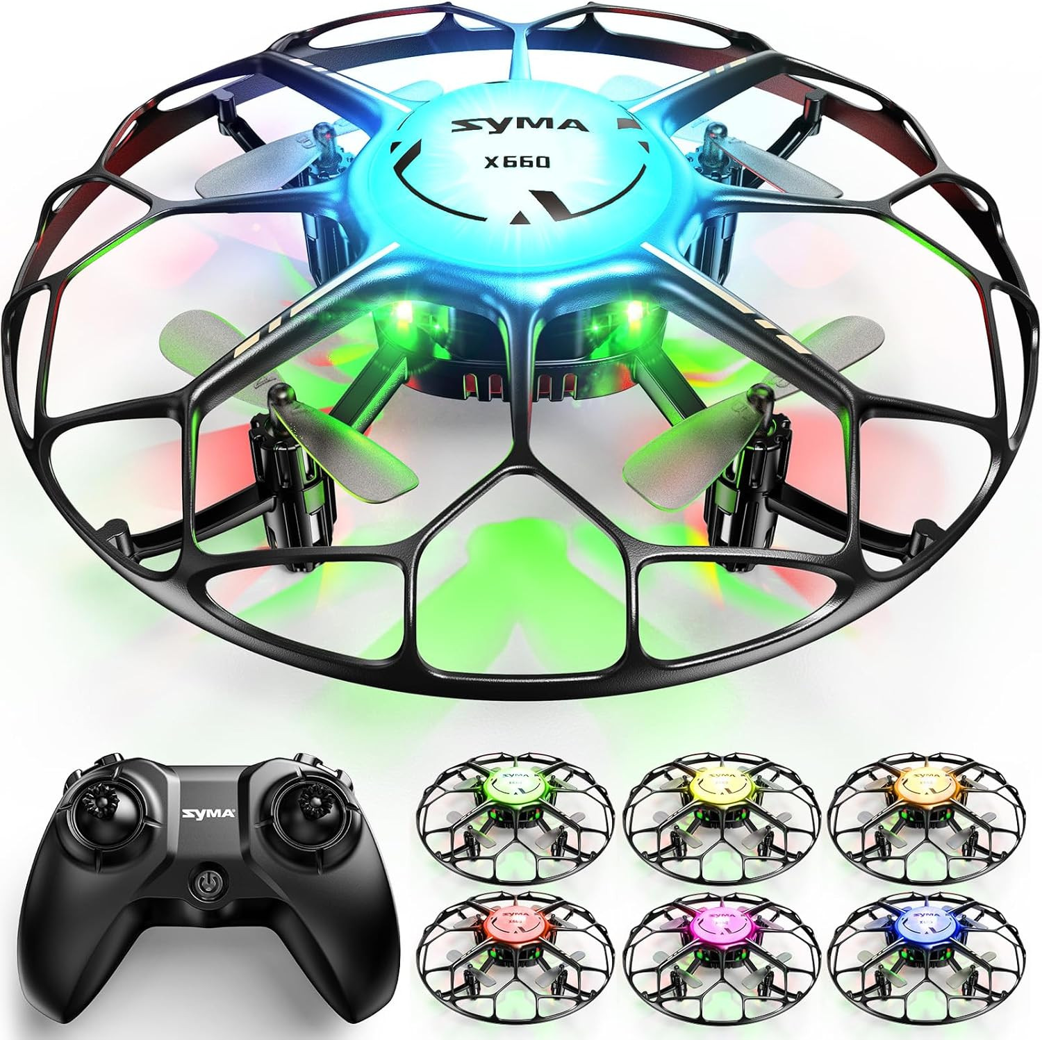Drone for Kids with 7-Color LED Light, X660 Mini Drone with 3D Flip, Rotary Asce