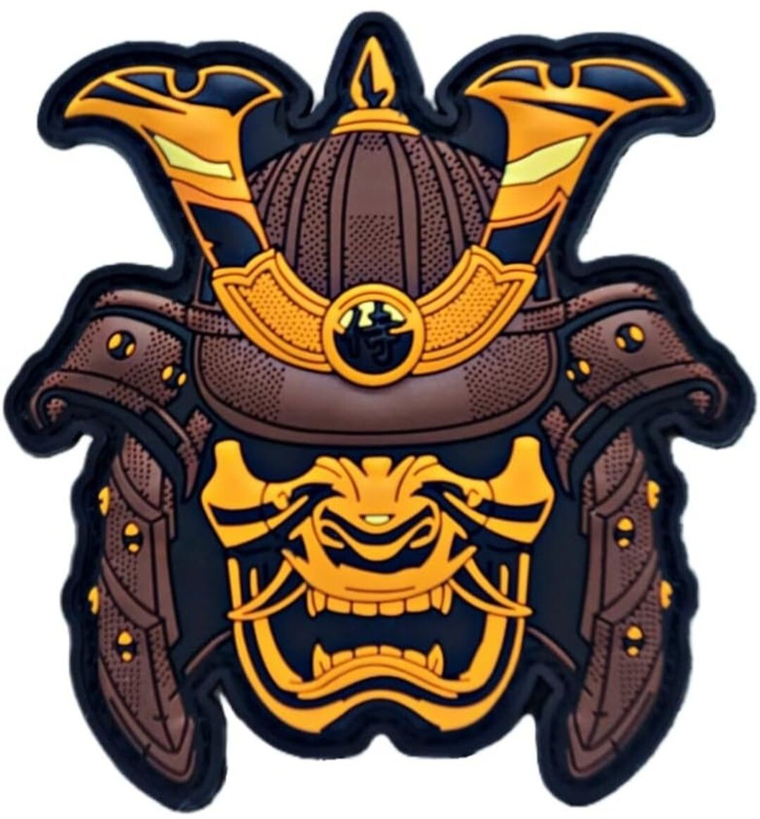 Samurai Mask Warrior PVC RUBBER MORALE PATCH | 2PC HOOK BACKING 3"x2.75"