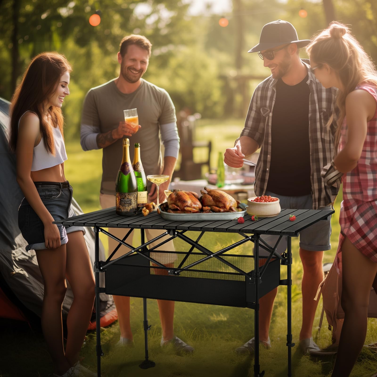 Folding Camping Table, Portable Roll-up Table with Adjustable Height, Large S...