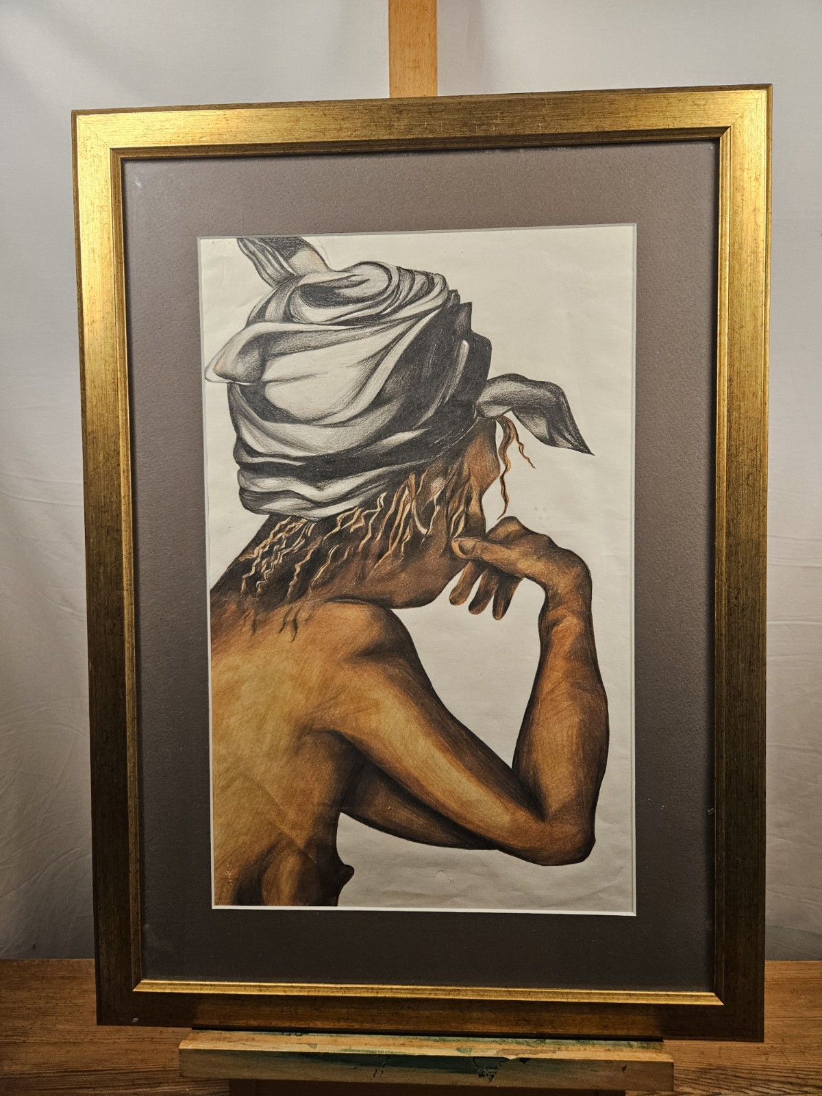 STRIKING EXPRESSIVE FEMALE PROFILE ORIGINAL MIXED MEDIA FIGURATIVE DRAWING