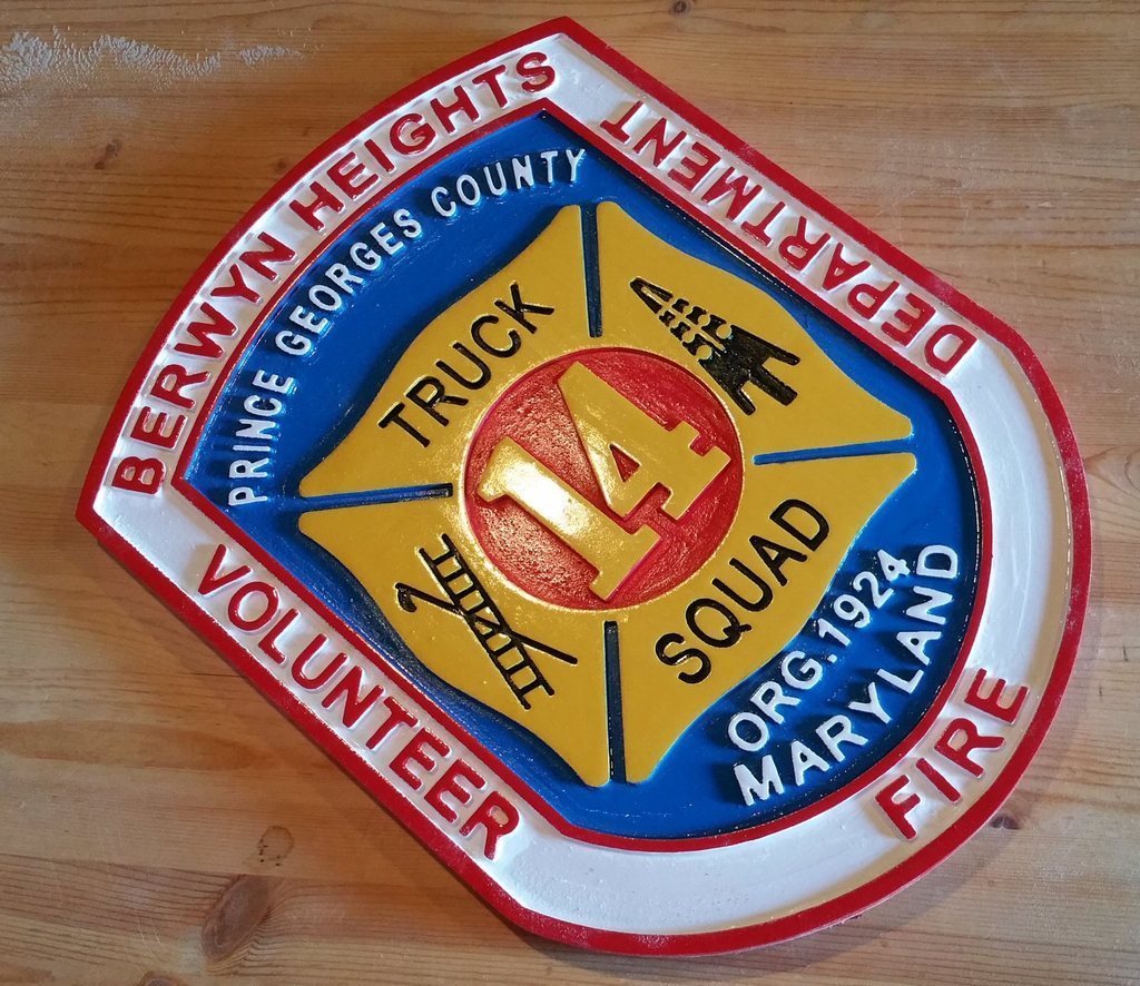 Berwyn Heights Fire Department 3D routed wood patch plaque sign Custom carved