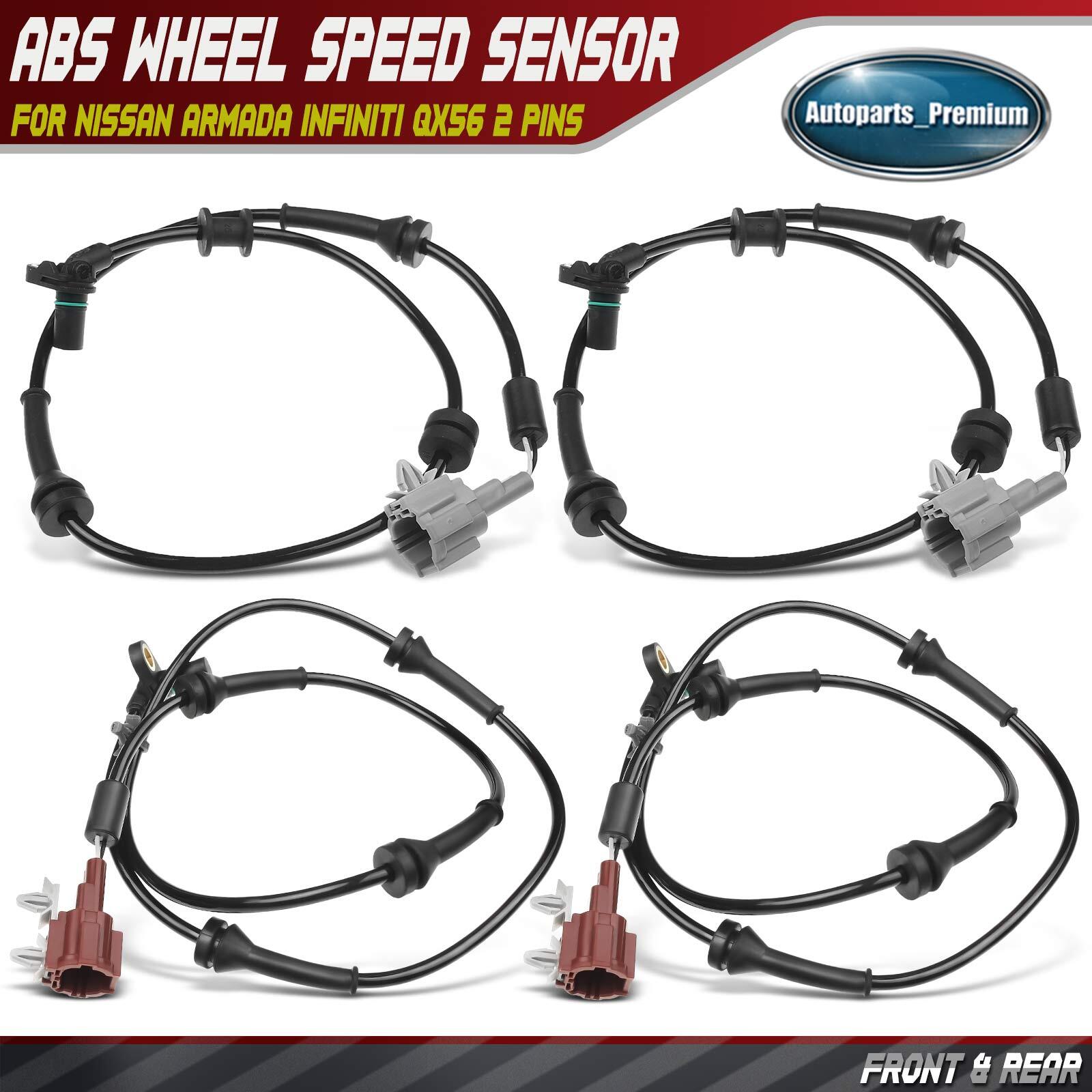 4x Front & Rear ABS Wheel Speed Sensor for Nissan Armada Infiniti QX56 2 Pins