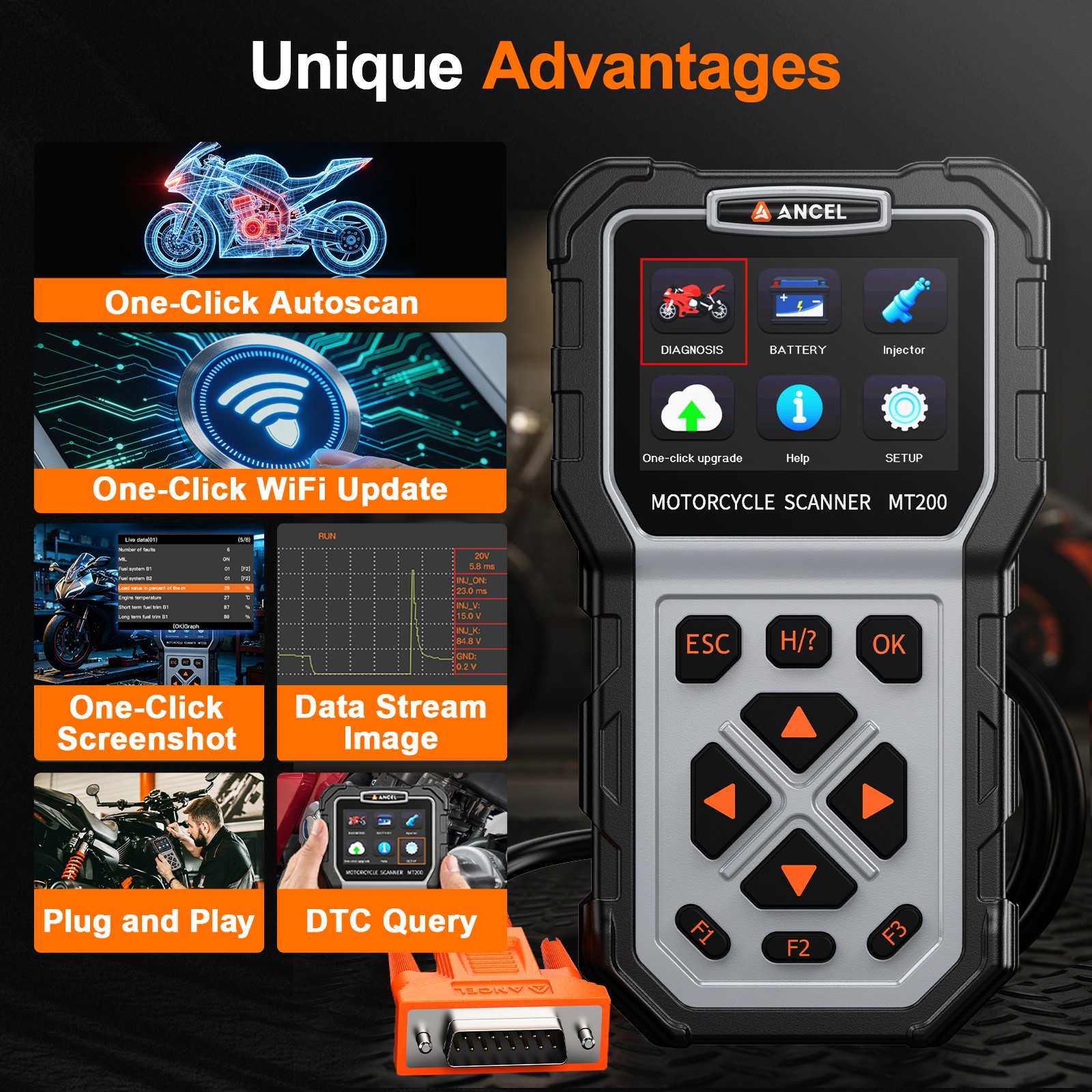 MT200 Motorcycle Scanner OBD2 Code Reader ABS Diagnostic Tool Fit For KAWASAKI