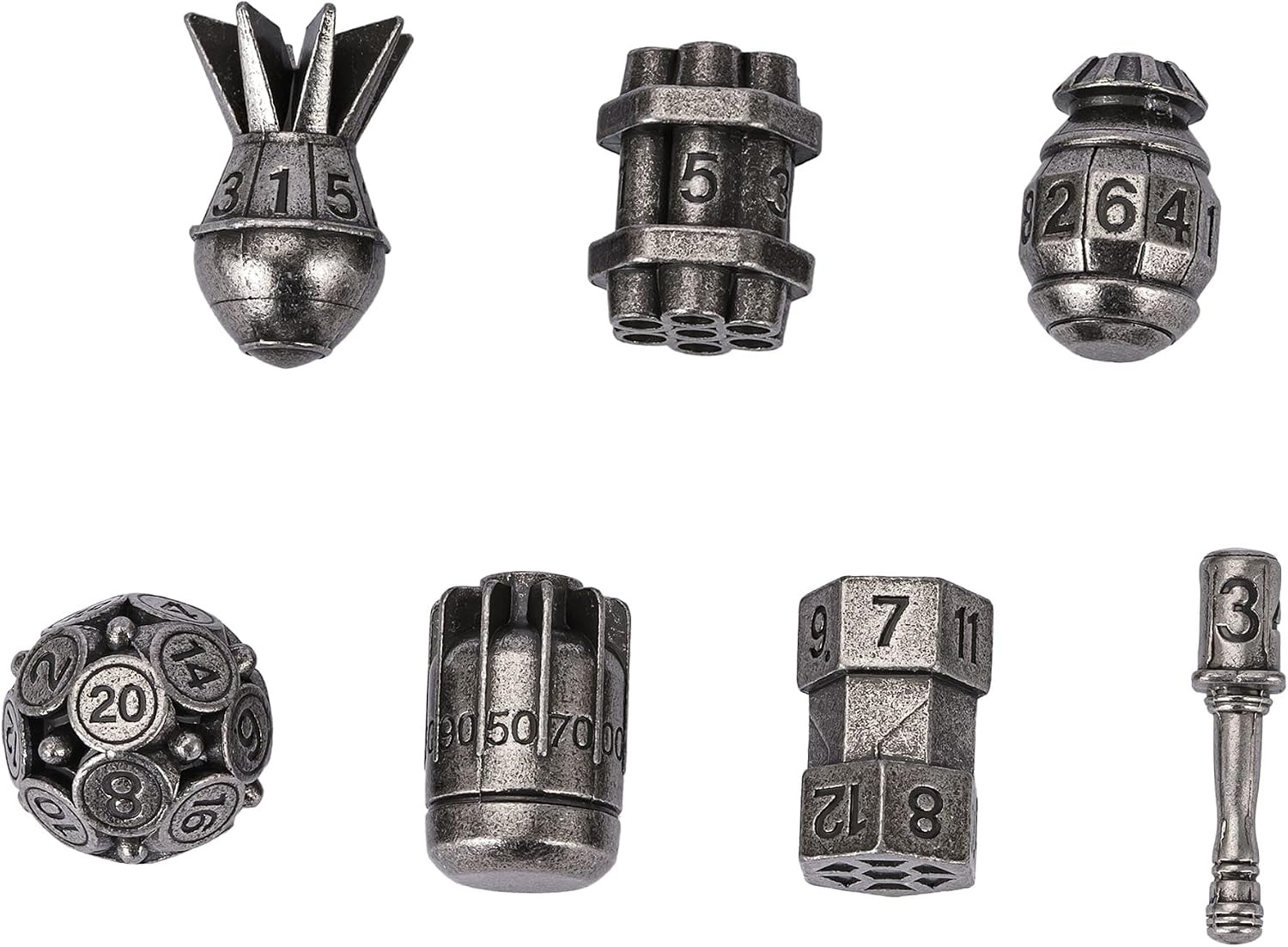 Metal Dice Set D&D 7PCS RPG Polyhedral Metal DND Dice Set Nickel | Bomb