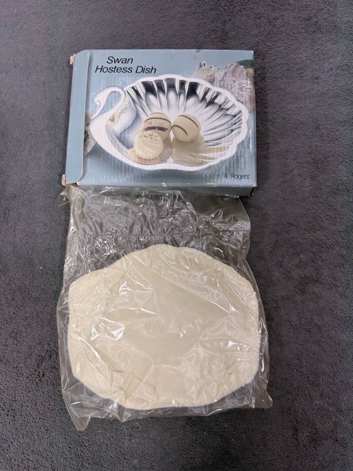 Vintage Wm A Rogers Swan Hostess Dish Silverplate Made In Japan Boxed Unused NOS