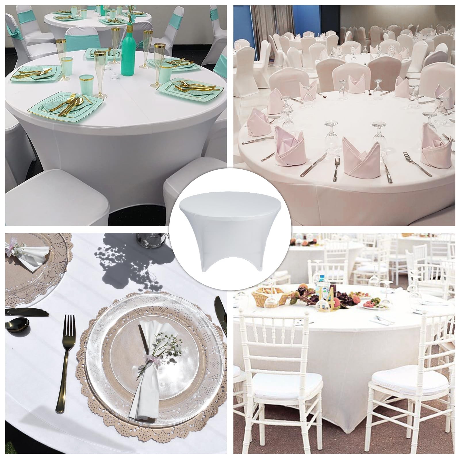 GFCC Stretch Spandex Table Cover White for 36 inch Round Table Fitted Tablecl...