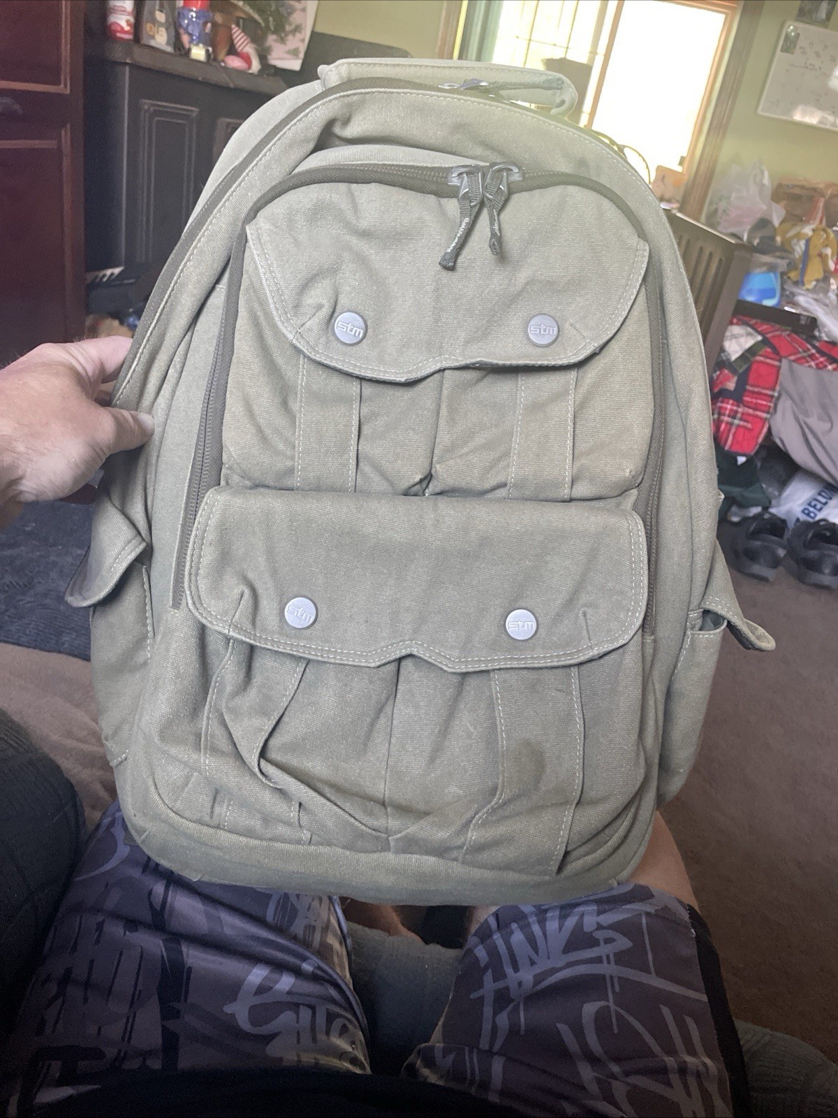 STM DRIFTER 18” LAPTOP BACKPACK Olive Green Canvas With Rain Cover