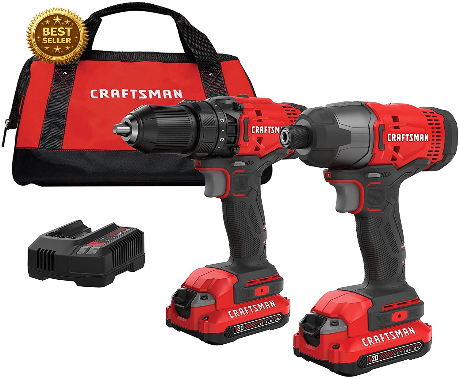 V20 MAX Cordless Drill & Impact Driver Combo Kit 2 Batteries LED Light