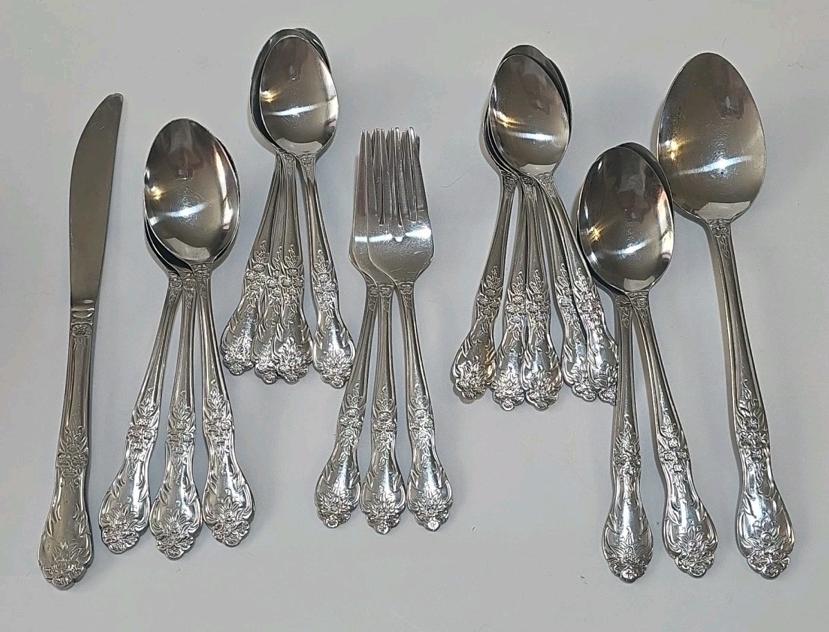 Rogers Stainless Love Joy Flatware Teaspoons Serving Spoon Tablespoons Salad Fk
