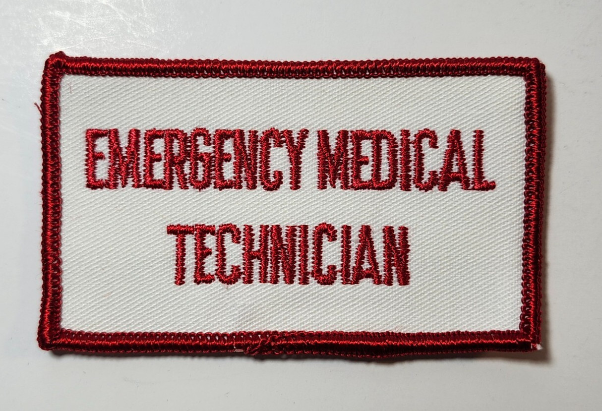 (2) EMERGENCY MEDICAL TECHNICIAN Embroidered Patch | Rectangle | RED ON WHITE