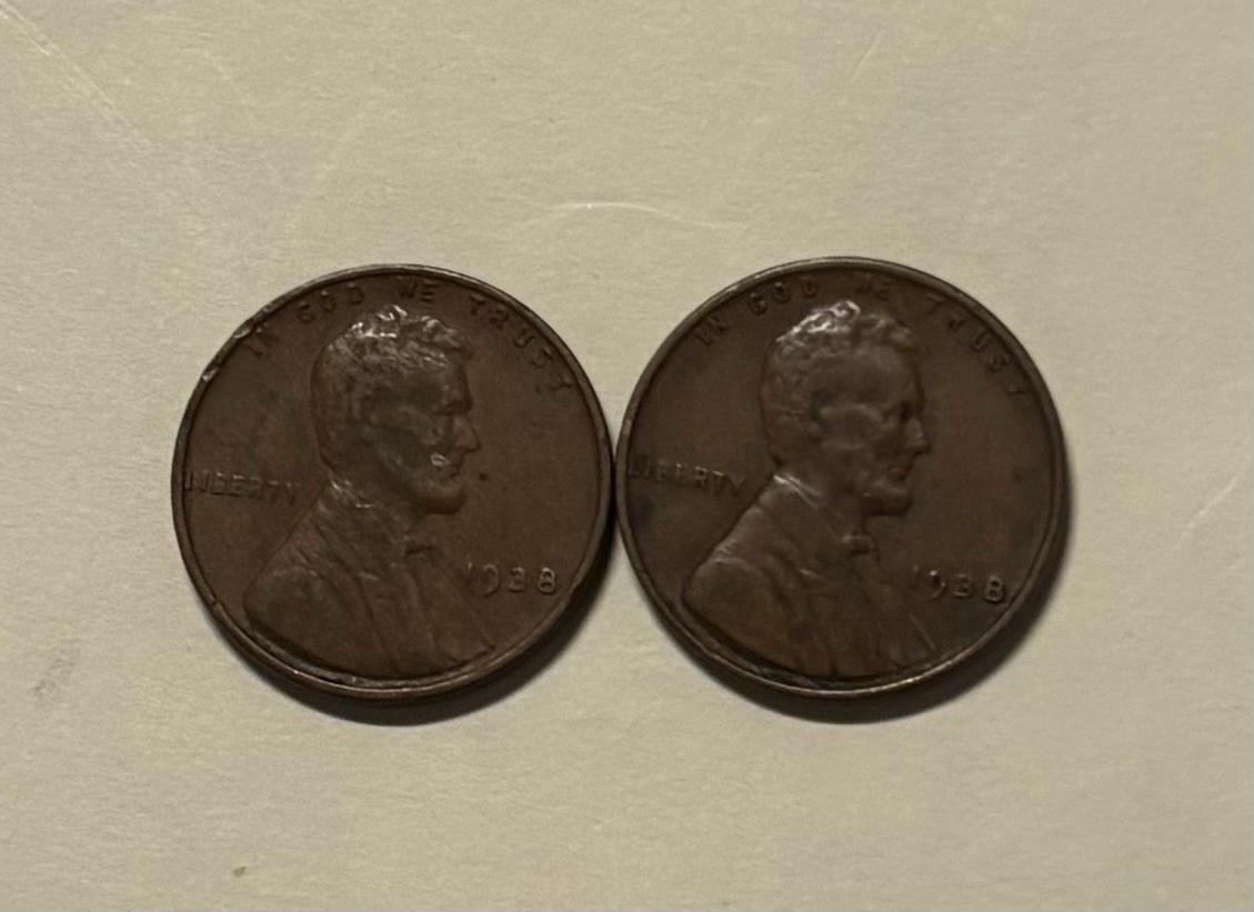 US Coins  1938-P Lincoln Cent (2 Coins) Circulated