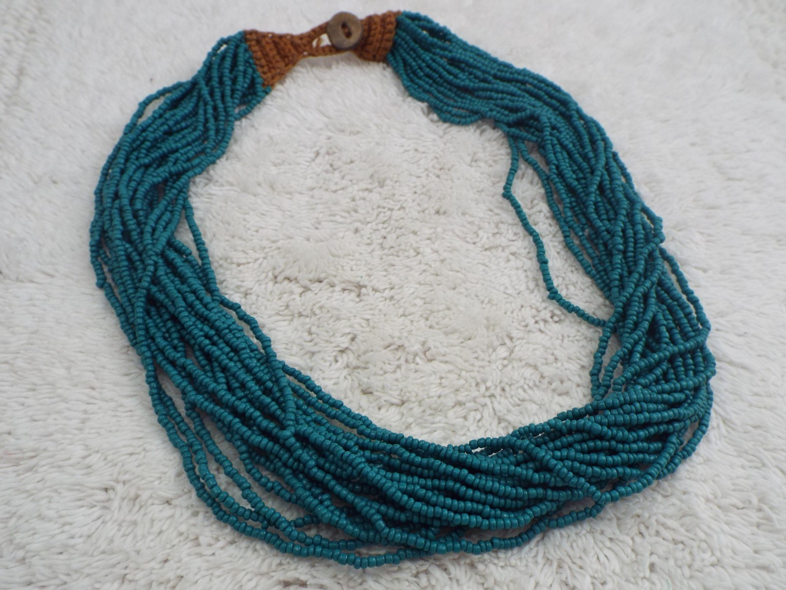 Teal Multi Strand Micro Glass Bead Necklace (A24)