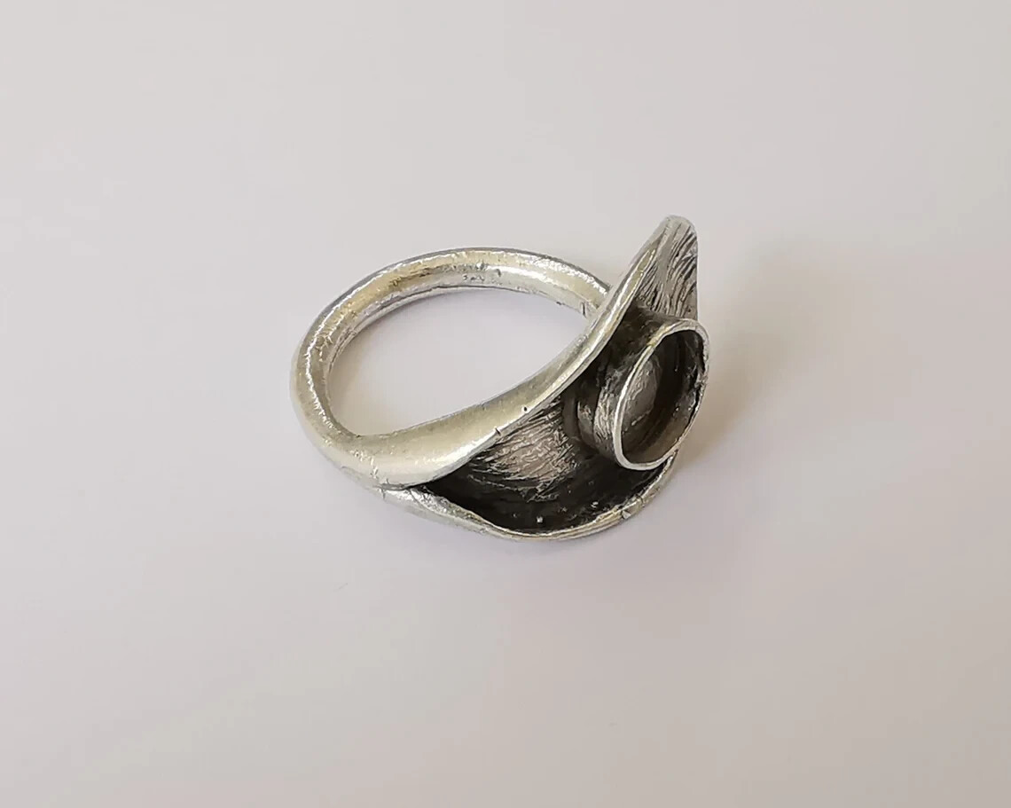 Leaf flower silver ring setting blank cabochon mounting Adjustable base bezel