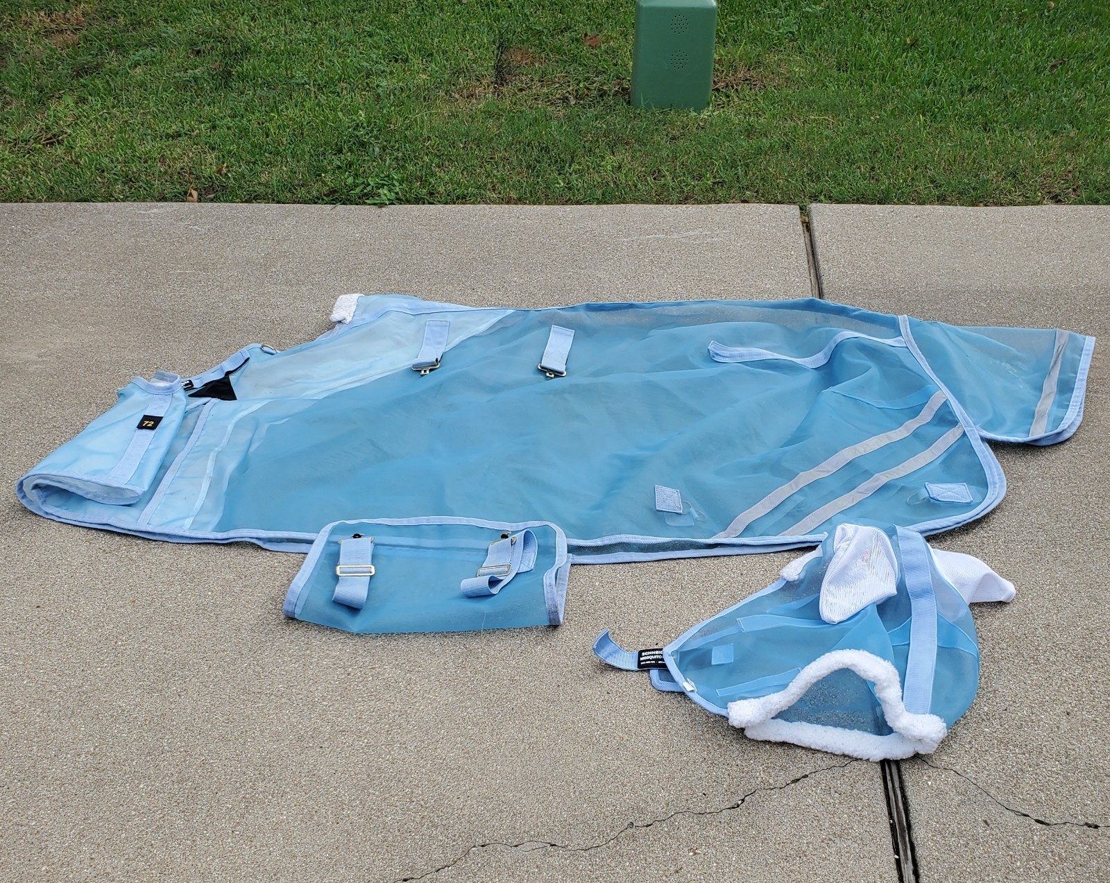 Light Blue Fly Sheet with Mask, Size72, Used Twice  $70.00