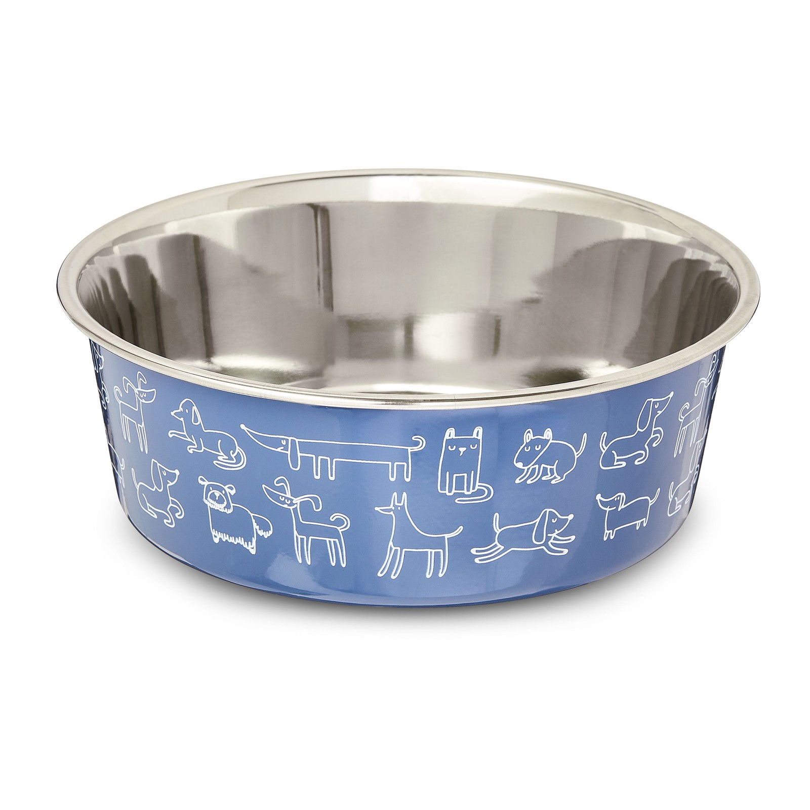 Vibrant Life Large Pet Bowl Stainless Steel Dog Print Navy Dog Food Water Bowl