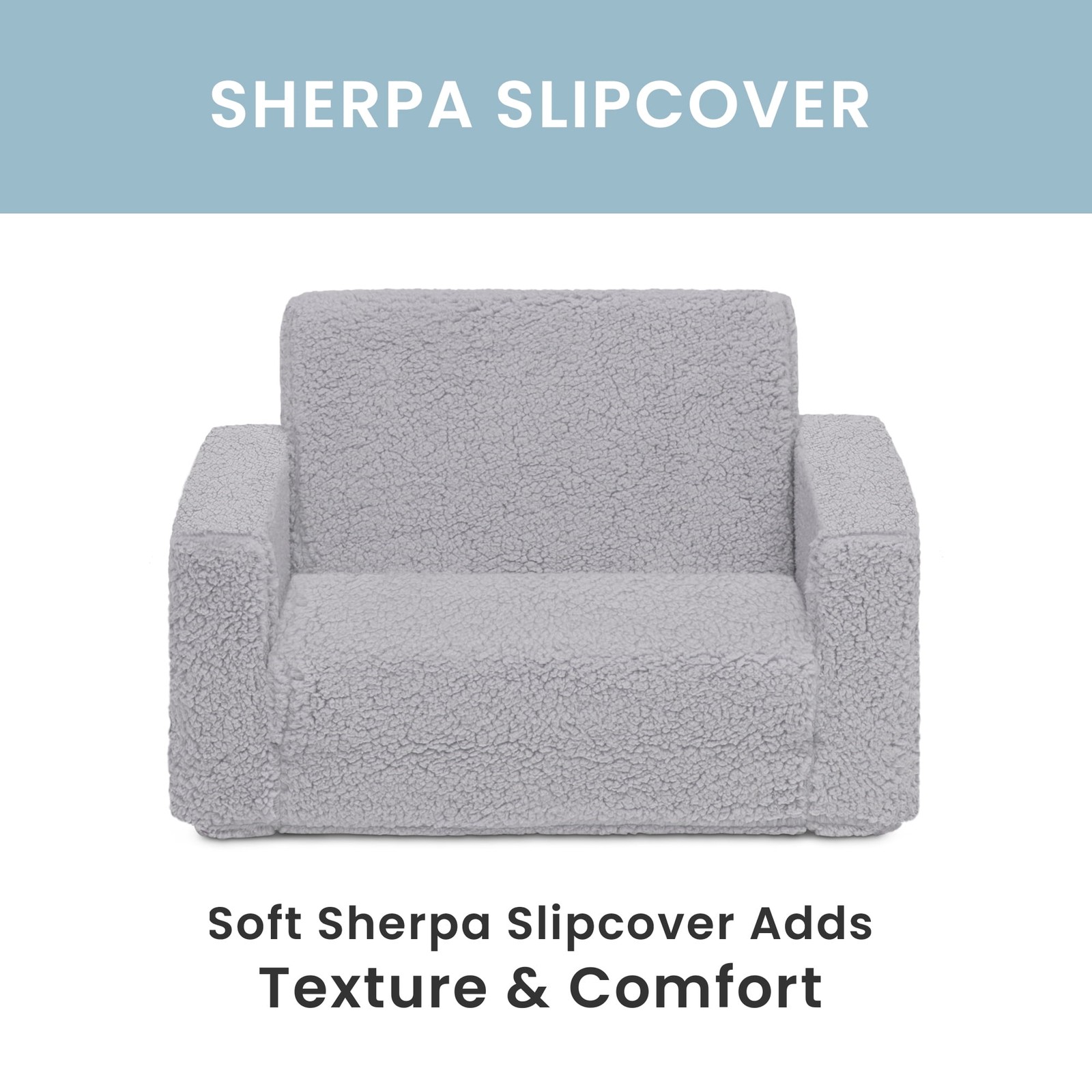 Cozee Flip-Out Sherpa 2-in-1 Convertible Chair to Lounger Kids Grey