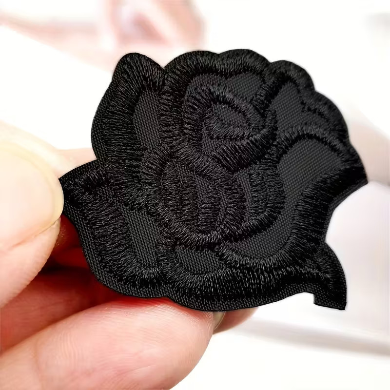 IRON ON PATCH APPLIQUE - black Rose Flower 1+1/2 x 1+1/4 inch FREE SHIPPING