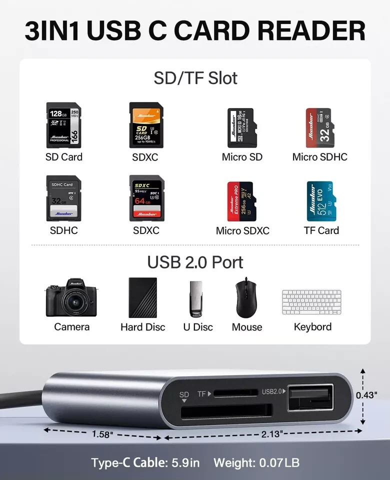 For Apple iPhone 15 Pro Max Plus USB Stick SD TF Card Reader Type C OTG Adapter