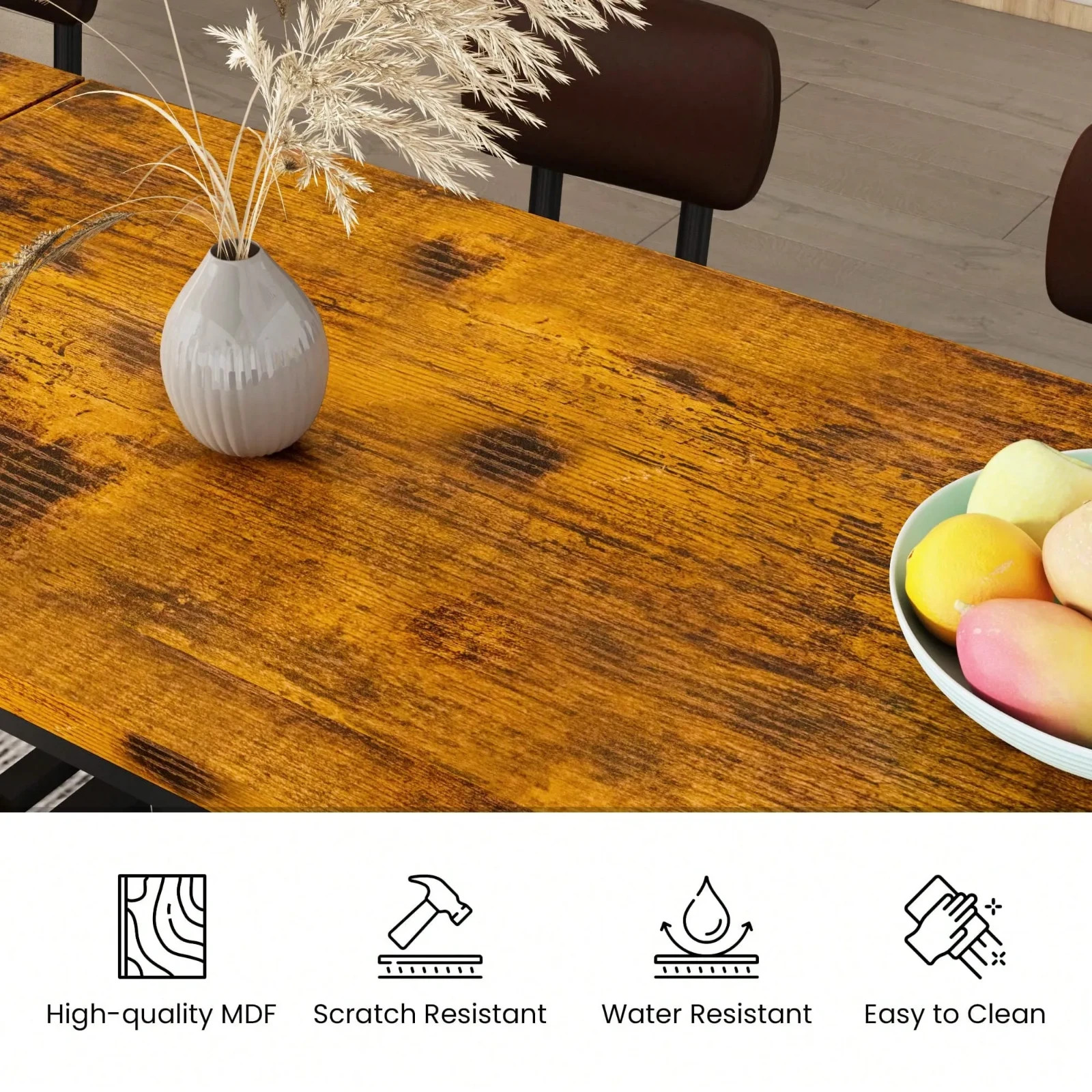5Pcs Dining Table Set Imitation Marble Table With 4 PU Upholstered Stool & Chair