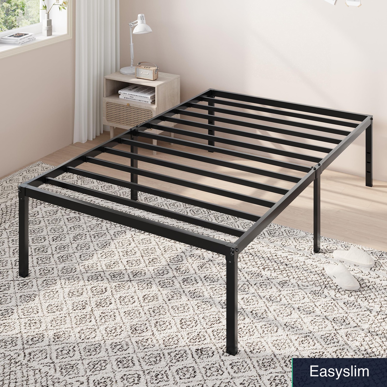 Twin Metal Platform Bed Frame 18 Inch Height with Storage Black Modern