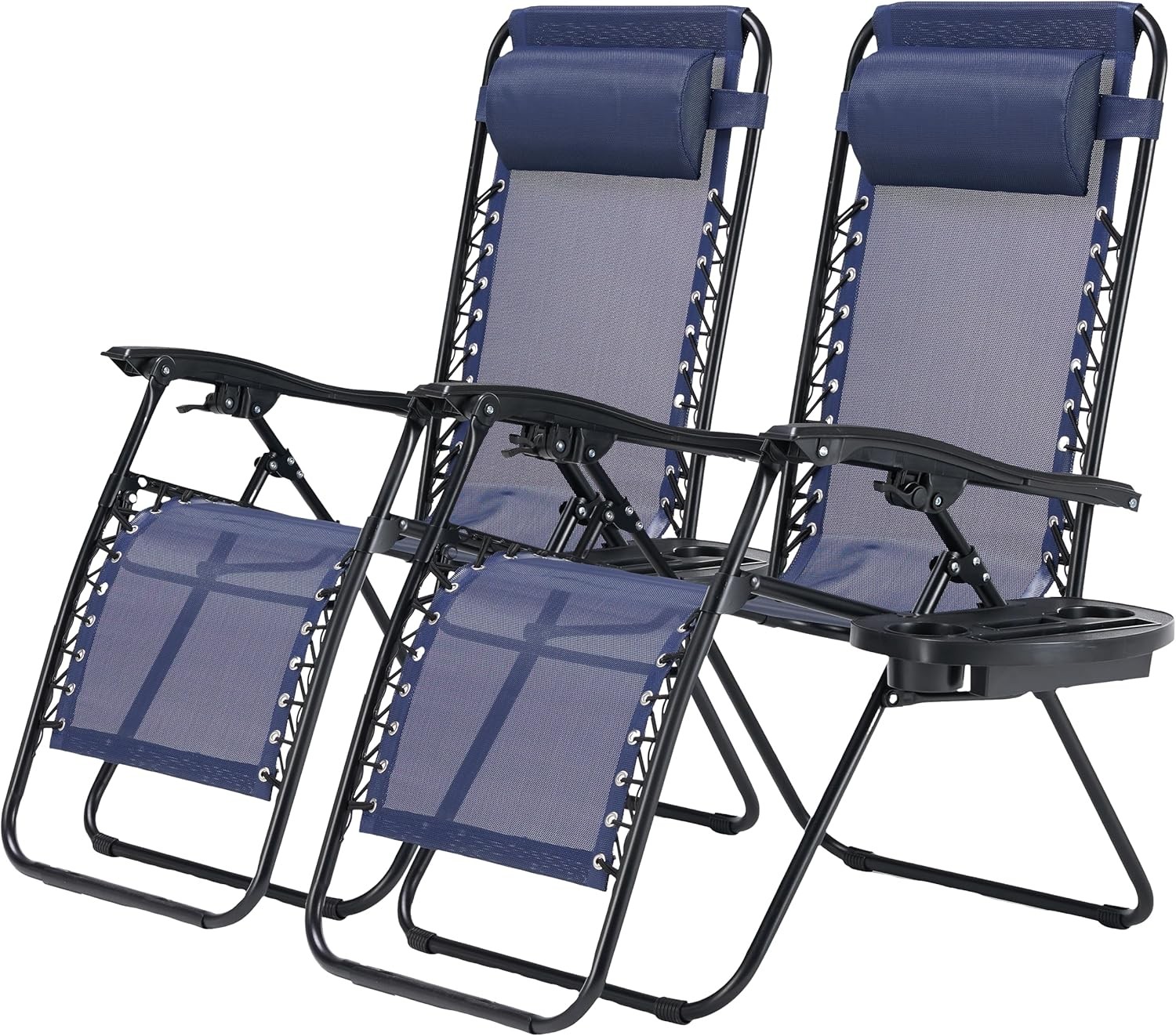 Portable Folding Recline Lounge Chairs (2 Pack) - Blue for Beach/Camping