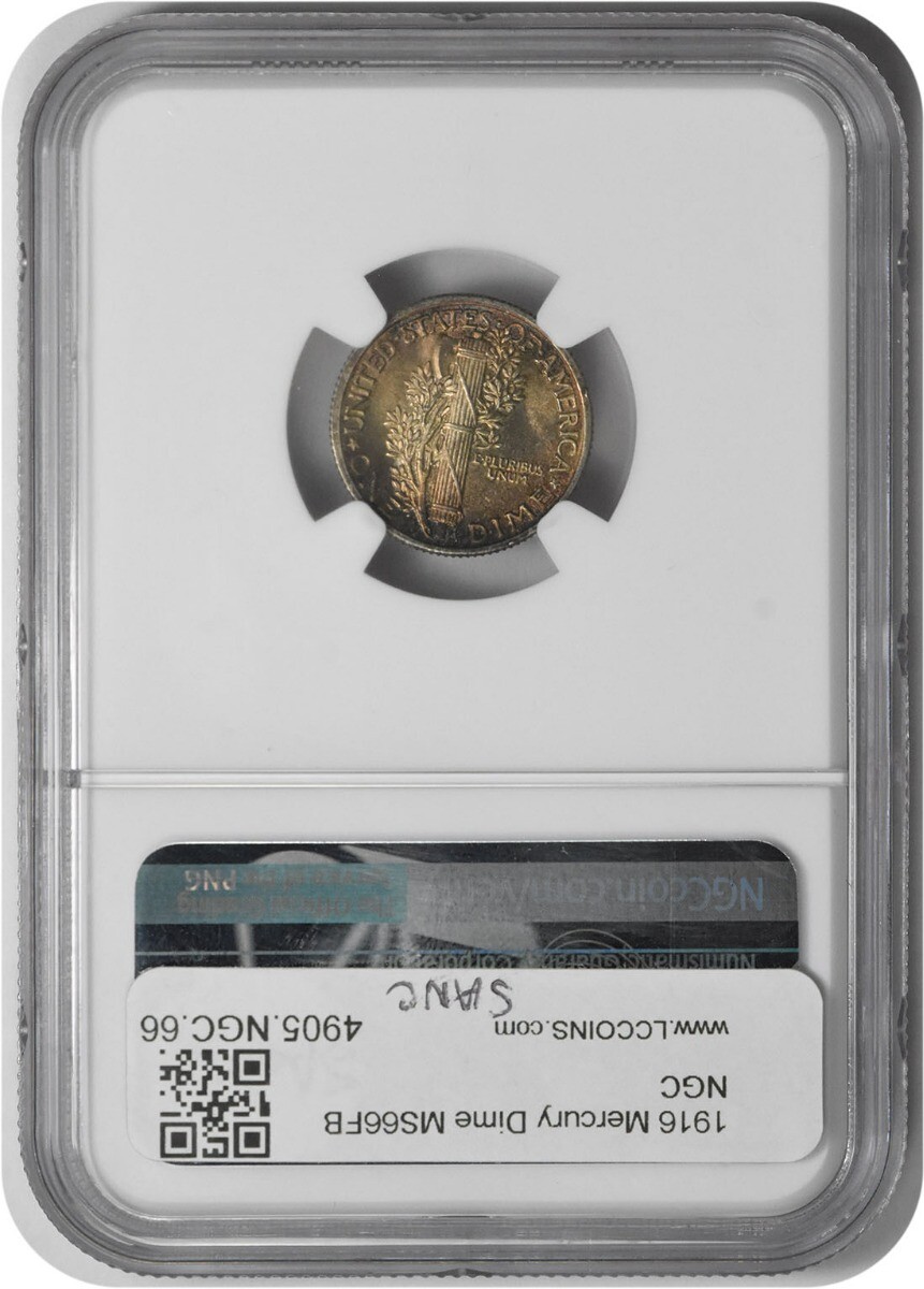 1916 Mercury Silver Dime MS66FB NGC