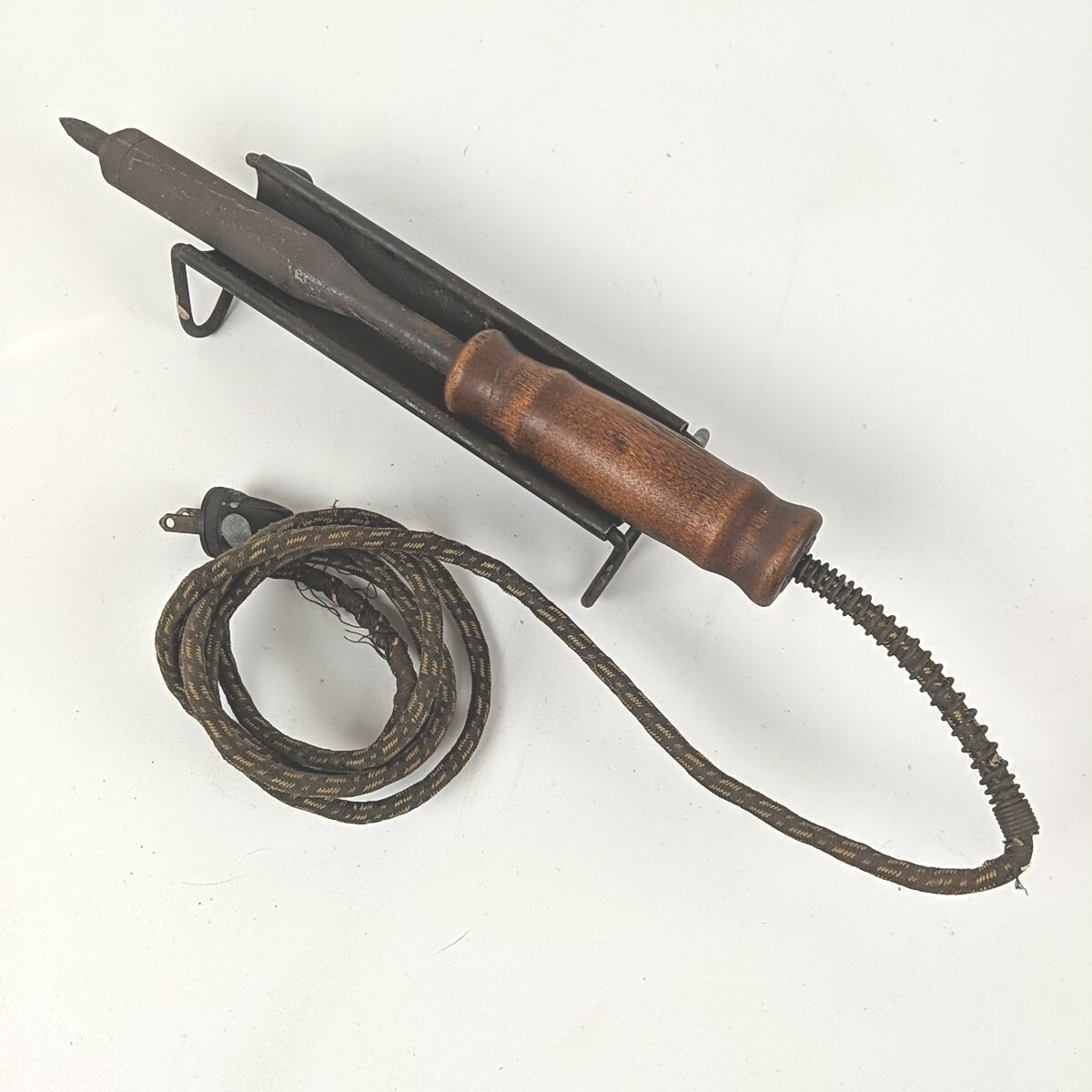 Vtg Electric Soldering Iron with Stand Wood Handle UL Decal Heavy Duty Untested