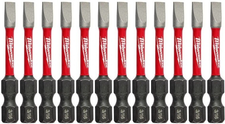 12 Milwaukee Shockwave 2" Impact Slotted 3/16" Power Bits