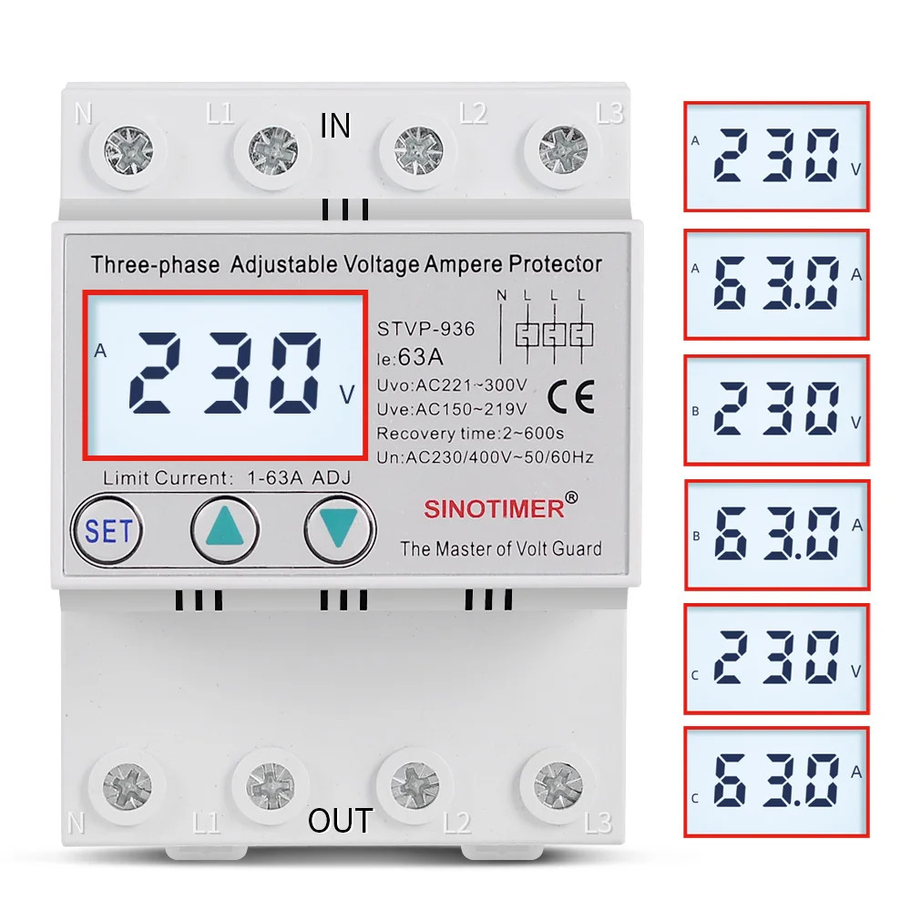 Voltage Surge Protector Relay with Limit Current Protection Backlights Lcd Three