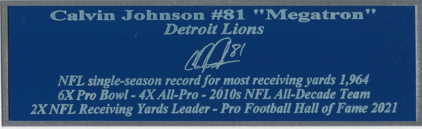 Calvin Johnson Autograph Nameplate Detroit Lions Football Jersey HOF 2021