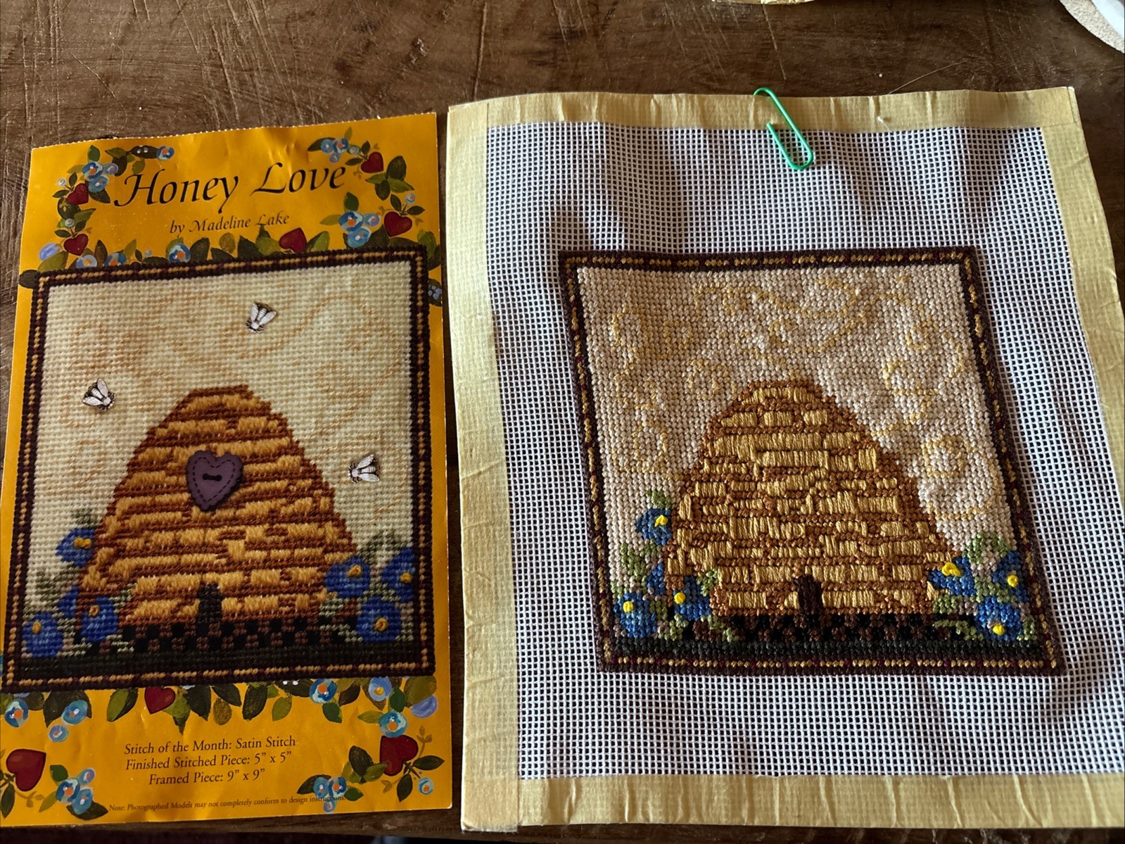 Honey Love Stitched Needlepoint Canvas Stitched Madeline Lake