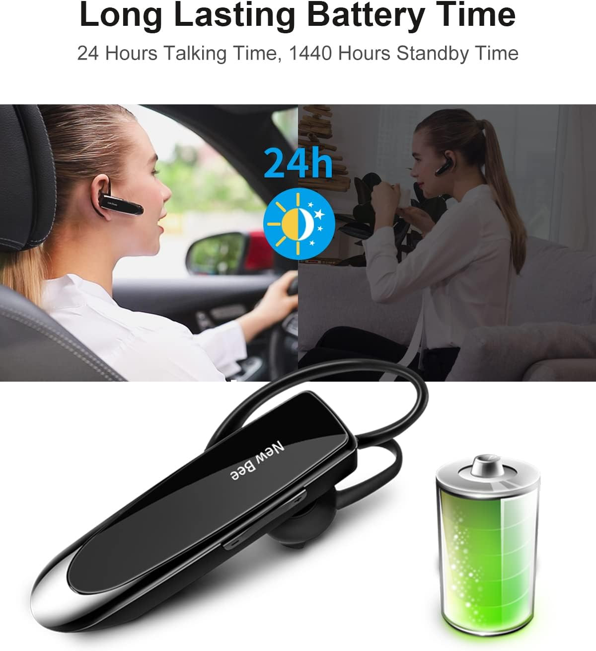 New bee Bluetooth Earpiece V5.0 Wireless Handsfree Headset with Microphone 24 Hr