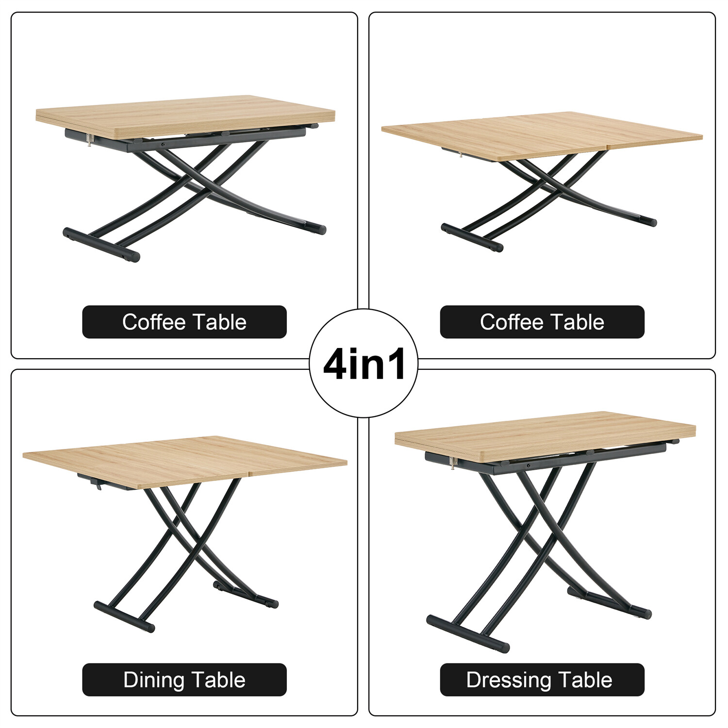 Modern Dining Table Wood Table Kitchen Dining Table with Metal Legs For 4 Person
