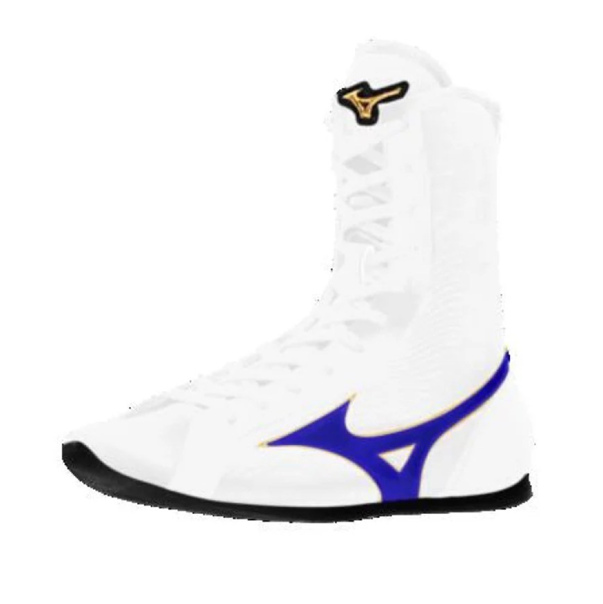[Made to order] MIZUNO Long Boxing Shoes White/Blue/Metal Gold Line Made in JPN