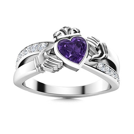 6mm Heart Amethyst Claddagh Ring 925 Sterling Silver Irish Friendship Band Ring