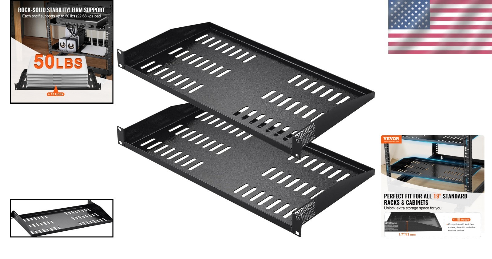 Vented 1U Server Rack Shelf - 2PCS, Ideal for Organizing 19" Network Equipment