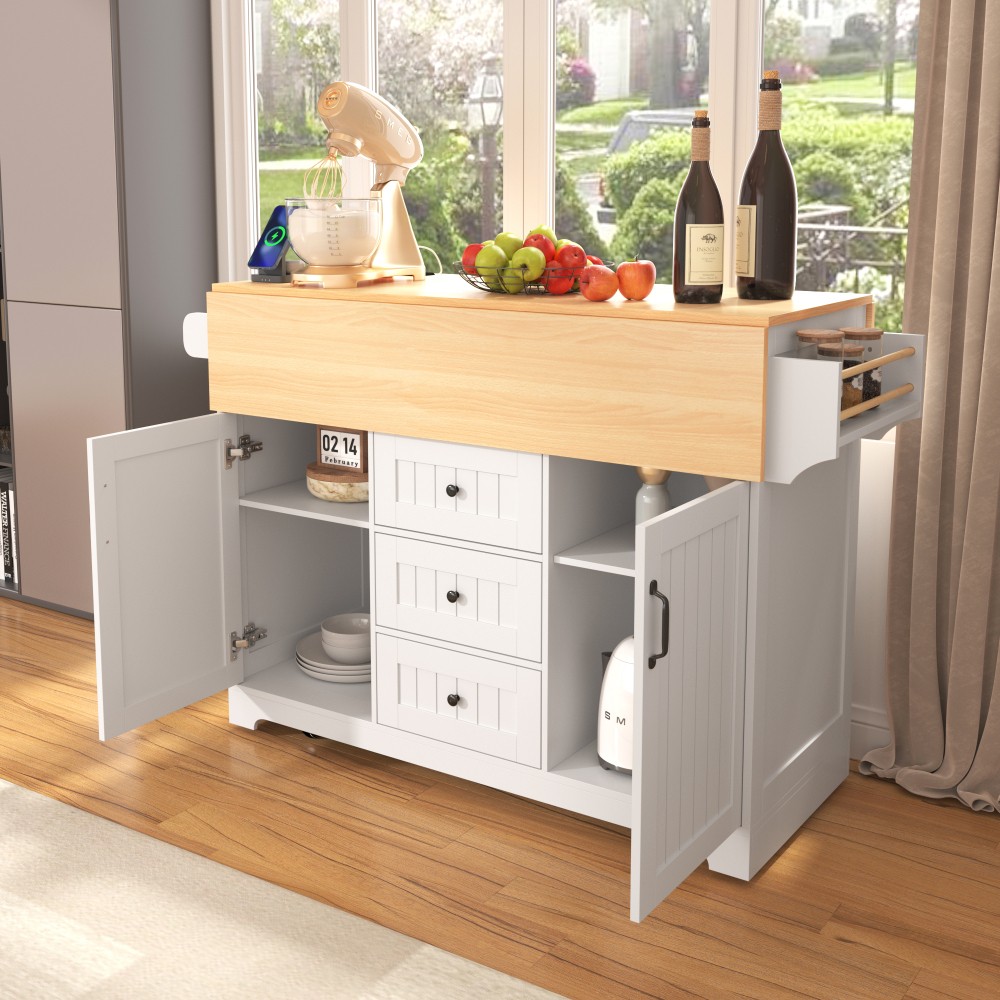 Large Kitchen Island with 2 Drop Leaf Rolling Kitchen Cart Storage Dining Table