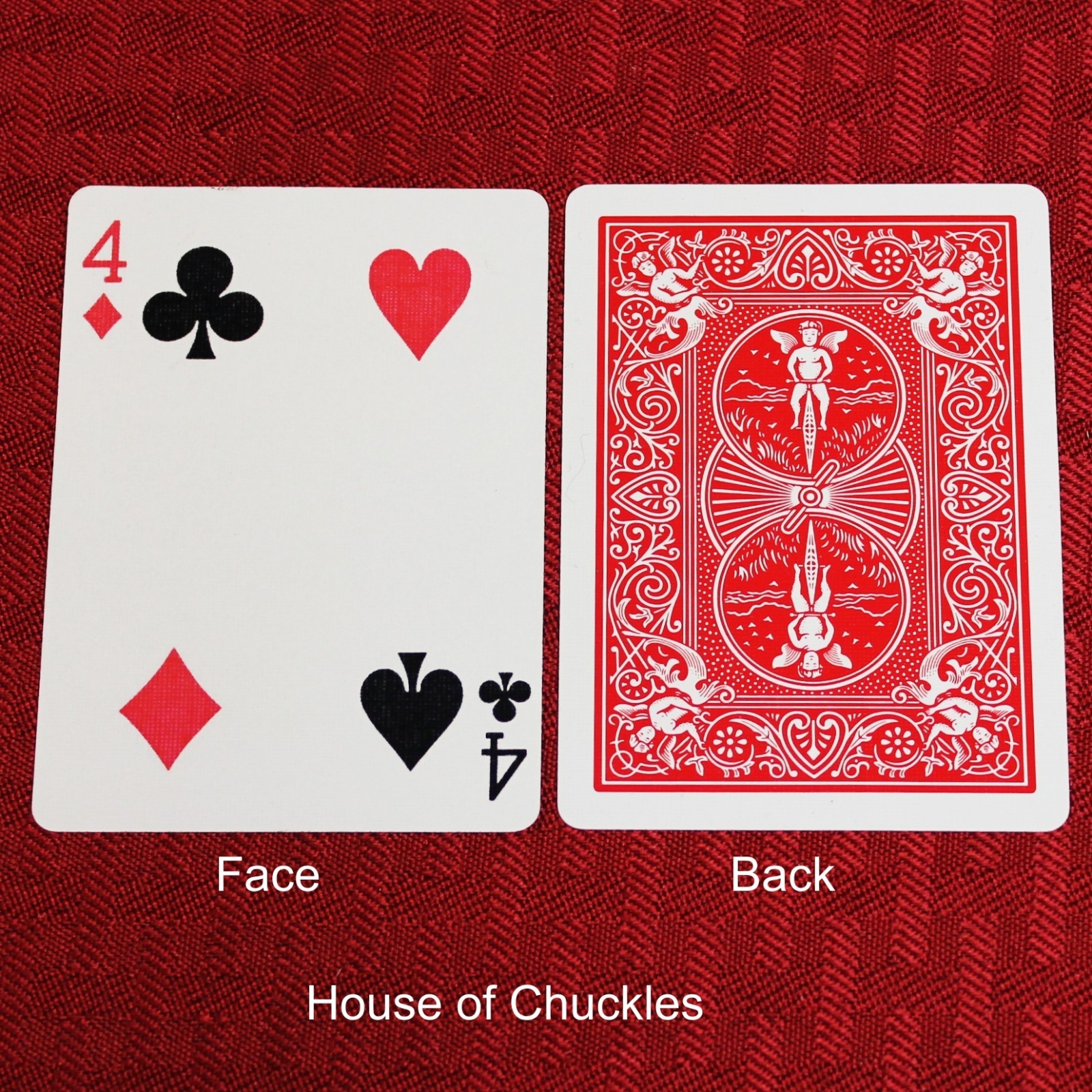 All Four Suites 4 Spades, Diamonds, Clubs, Heart, Bicycle Printed Gaff Card, Red