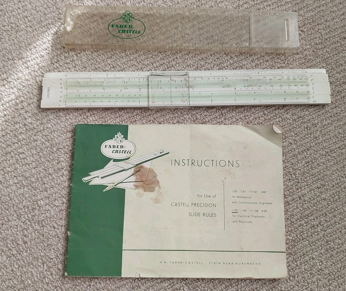 Vintage Faber Castell 57/89 10 Inch Slide Rule With Instruction Manual