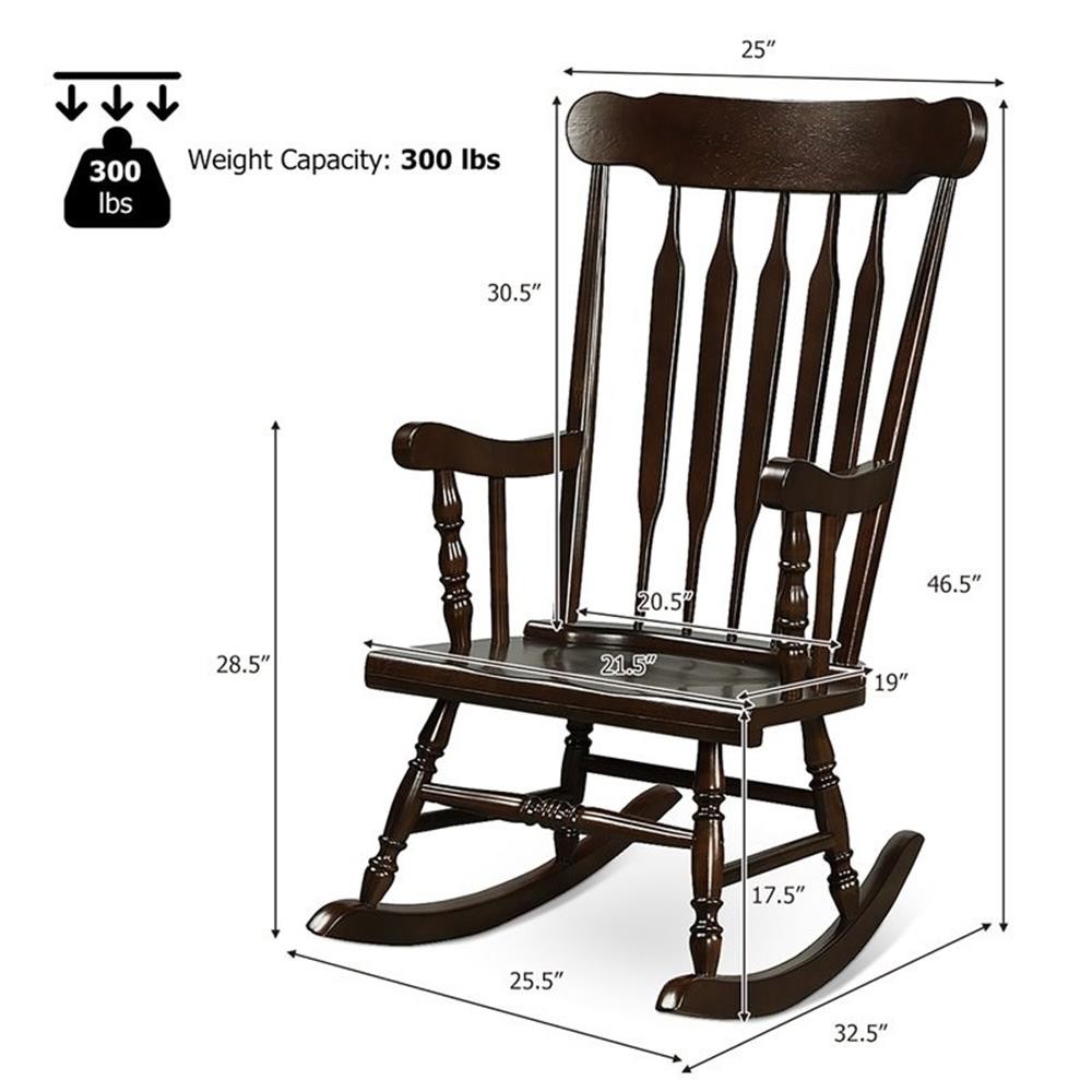 Pemberly Row 17.5" Solid Rubber Wood Rocking Chair in Coffee/Glossy (Set of 2)