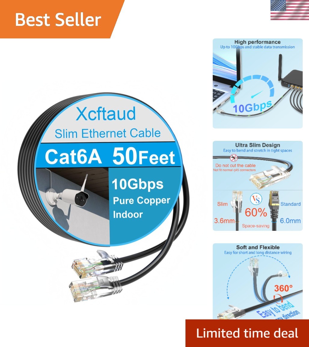 Cat 6 Patch Cable 50 feet, Slim Cat6a Ethernet Cable 10Gbps 550Mhz, UTP Pure ...