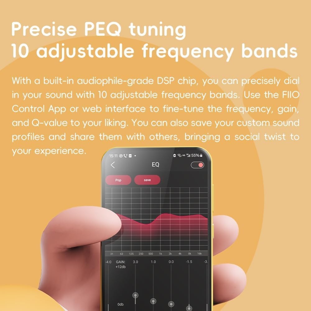 FiiO/Snowsky Tiny DAC Headphone Amp,PEQ,DSD256,PCM, 3.5mm+Type-C (Tiny A, Black)