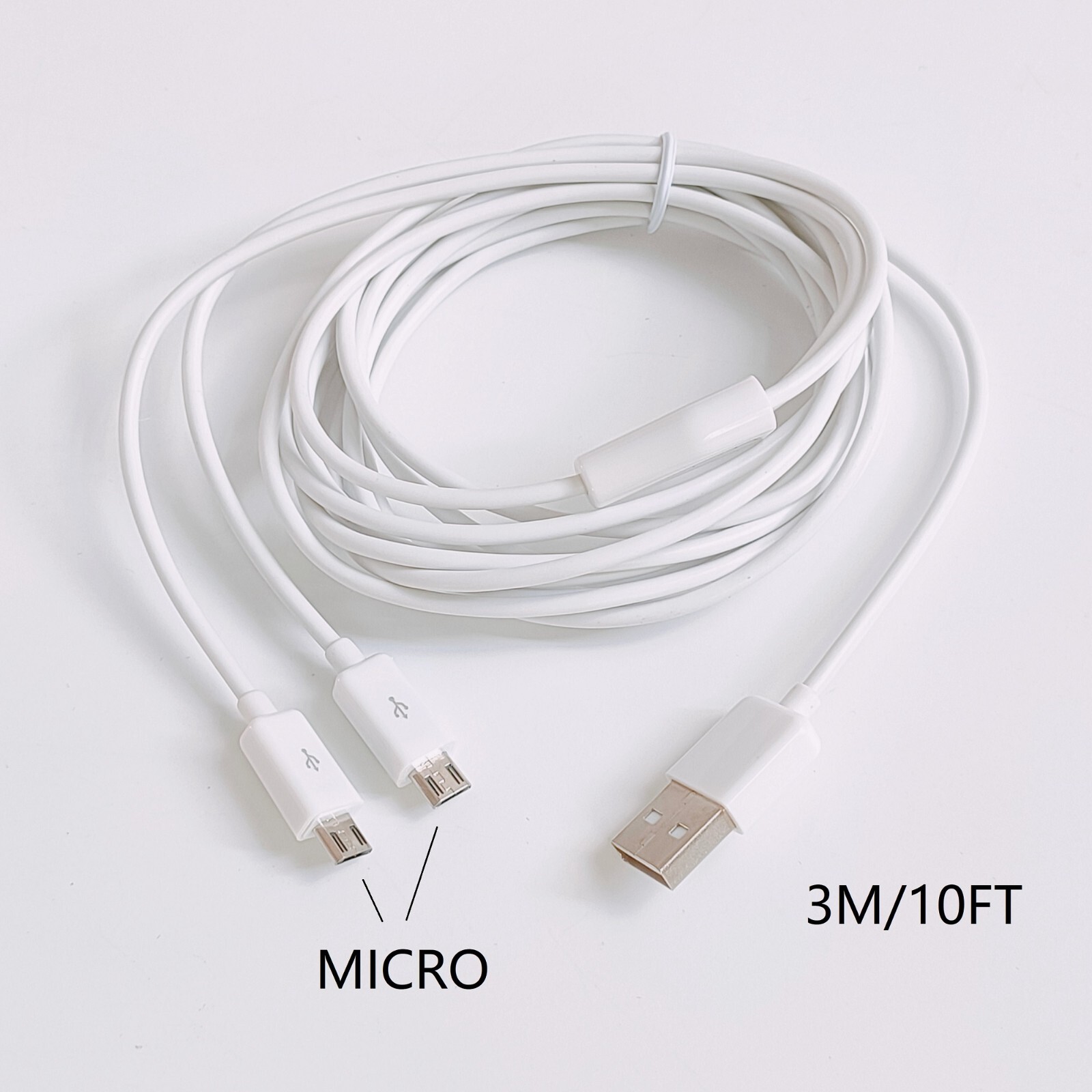 White 3meter 10ft Dual Micro USB Splitter Cable Power 2 android devices