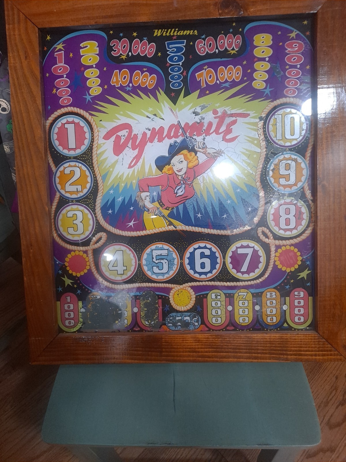 WILLIAMS, DYNAMITE, Original Pinball Machine BACK GLASS, 1948
