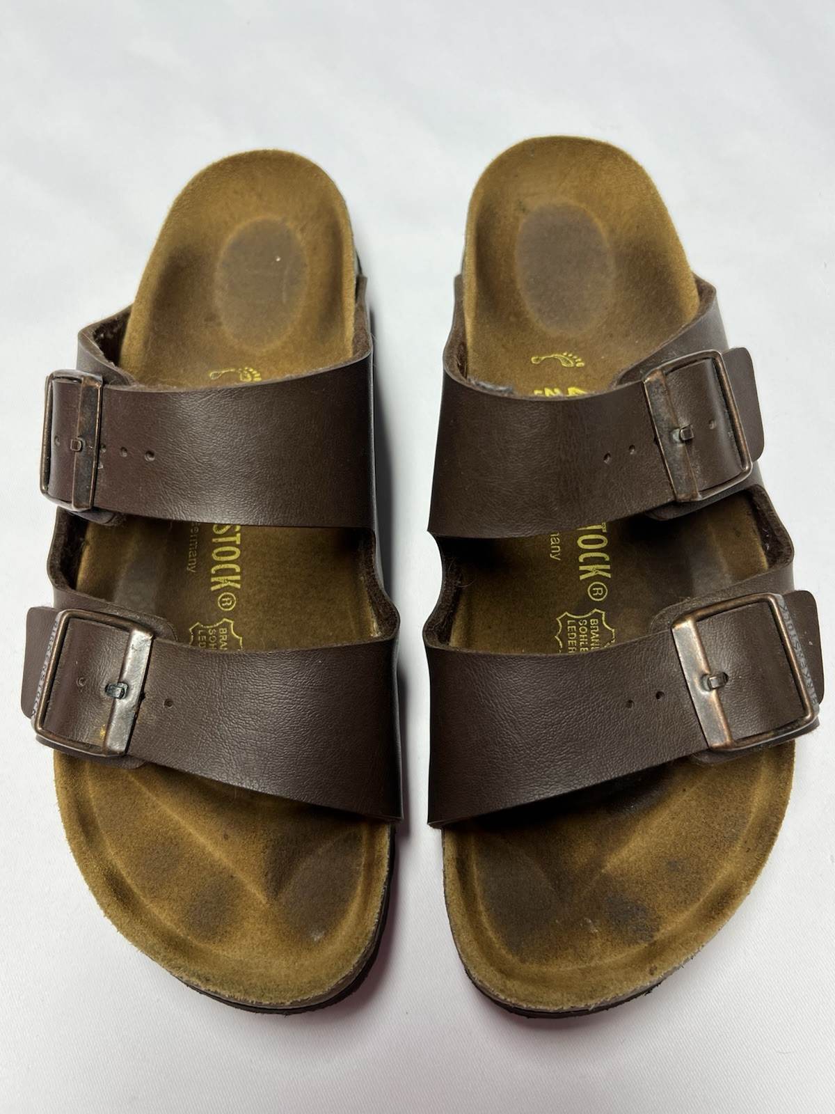 Birkenstock Dark Brown Oiled Leather Arizona Slide Sandals Size 9.5