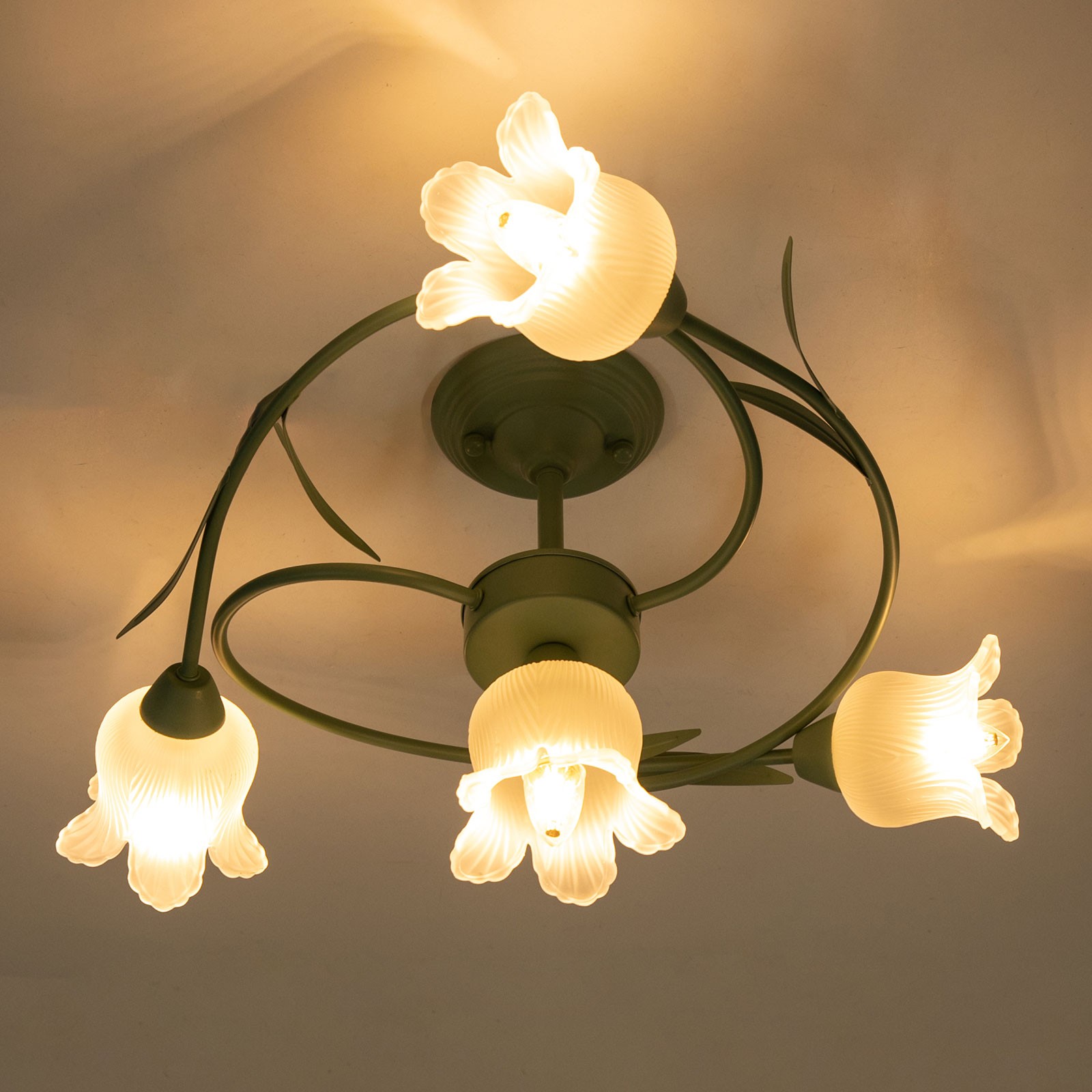 Mid Century Ceiling Light 4-Light Rounded Floral Shade Ceiling Chandelier