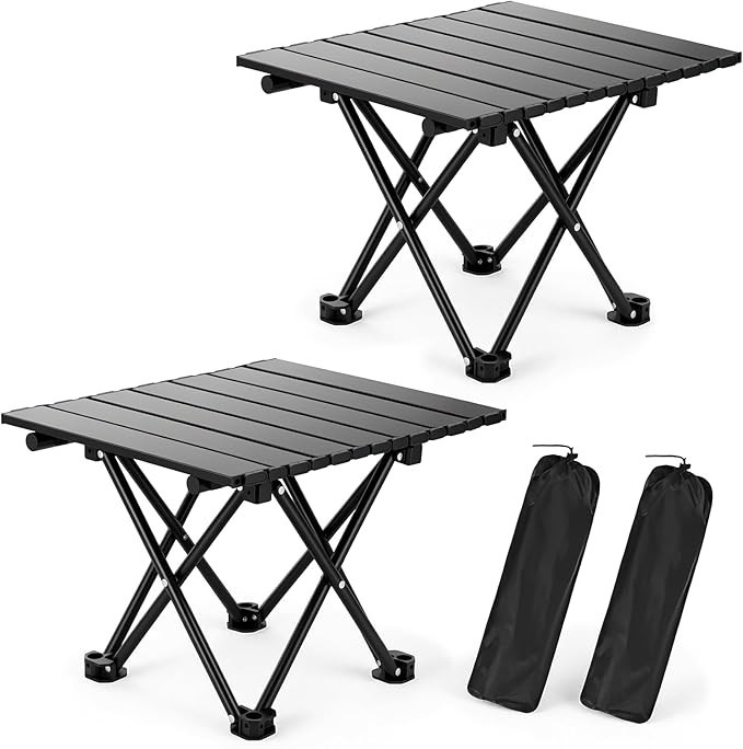Black-S 2Pack Portable Folding Beach Table with Carry Bag Ultralight for Outdoor