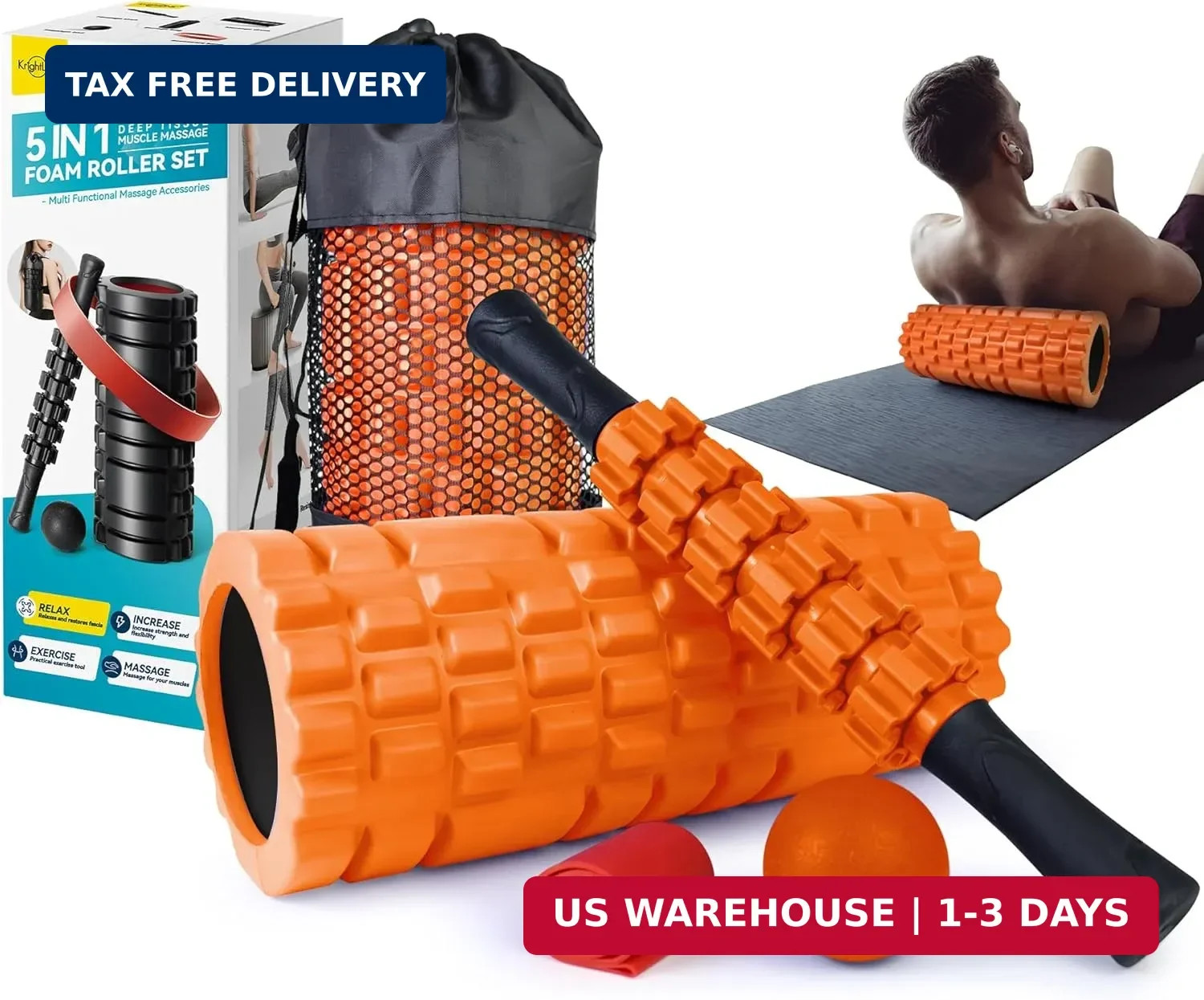5 in 1 Foam Roller Set for Deep Tissue Muscle Massage, Trigger Point Fitness Exe