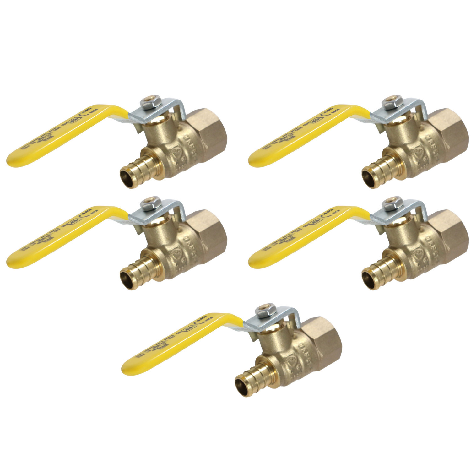 5 Pack 1/2" Pex B Female Ball Valve, Pex B Crimp, Lead Free Brass, Full Port
