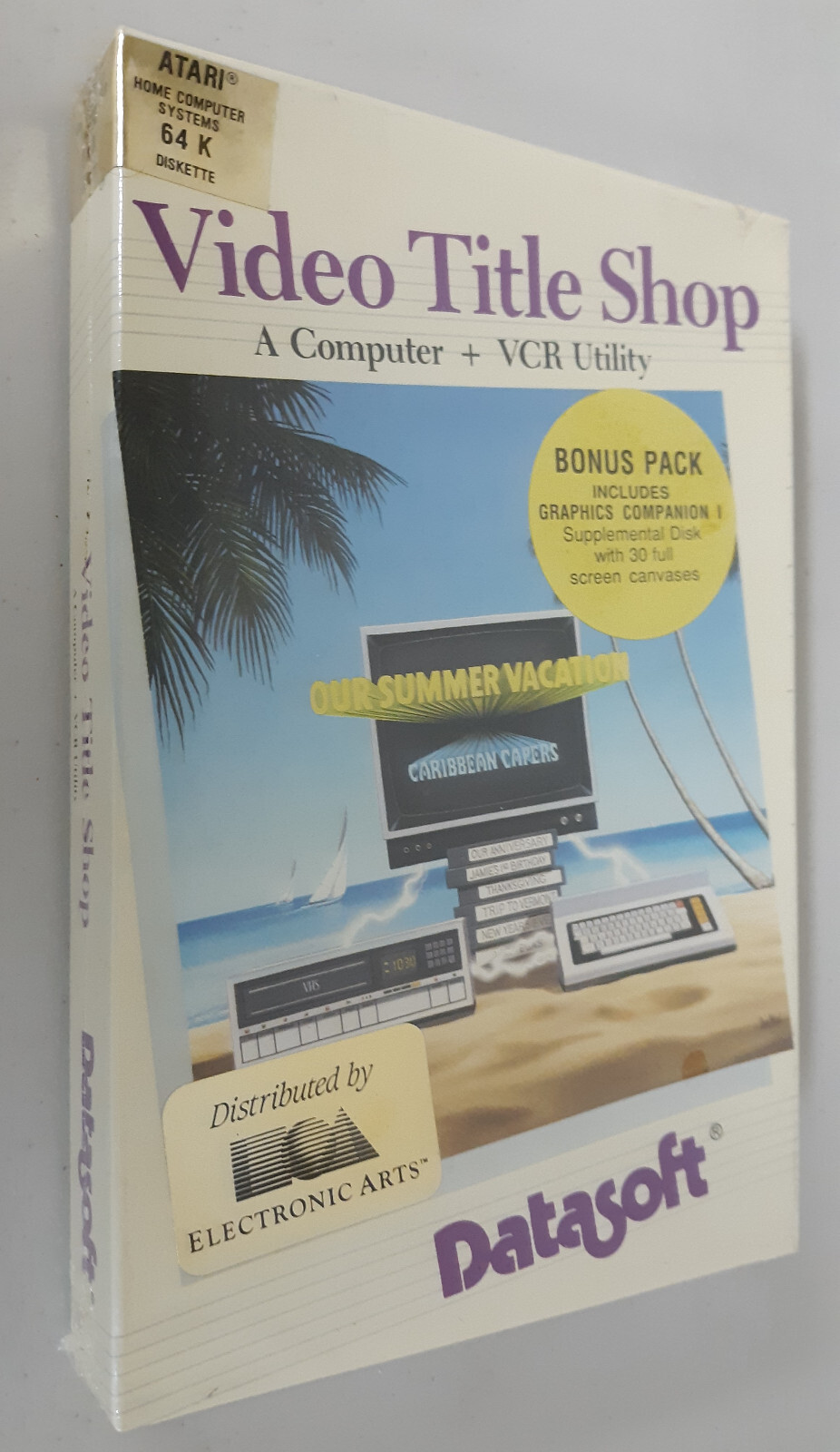 SEALED Video Title Shop A Computer & VCR Utility by Datasoft for Atari 64K 1987
